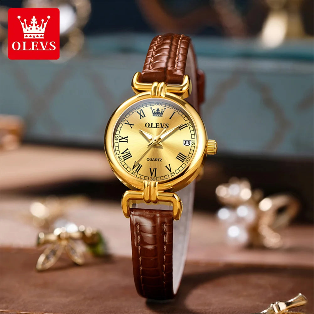 NorthChrono OLEVS 5645 women's dress watch, slim case, leather strap