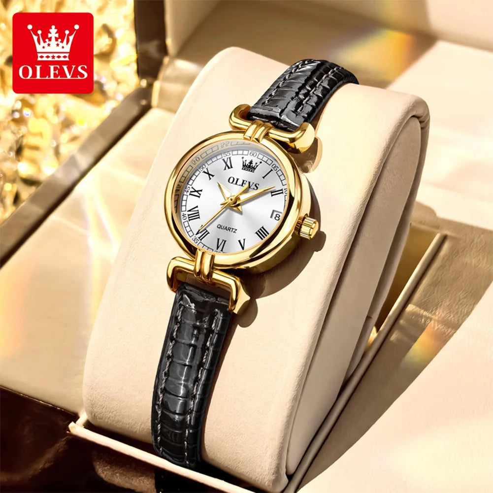 NorthChrono OLEVS 5645 women's dress watch, slim case, leather strap