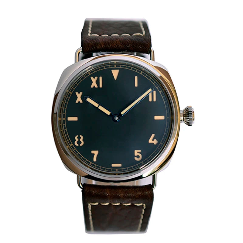 NorthChrono vintage wristwatch featuring a round case, dark dial with Roman numerals, classic hour and minute hands, and a brown leather strap, perfect for those who appreciate retro aesthetics.