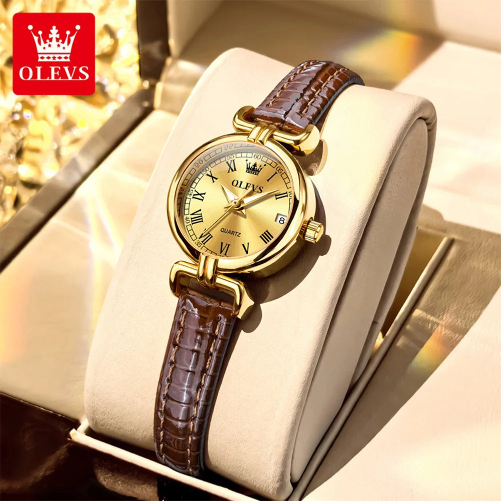 NorthChrono OLEVS 5645 women's dress watch, slim case, leather strap