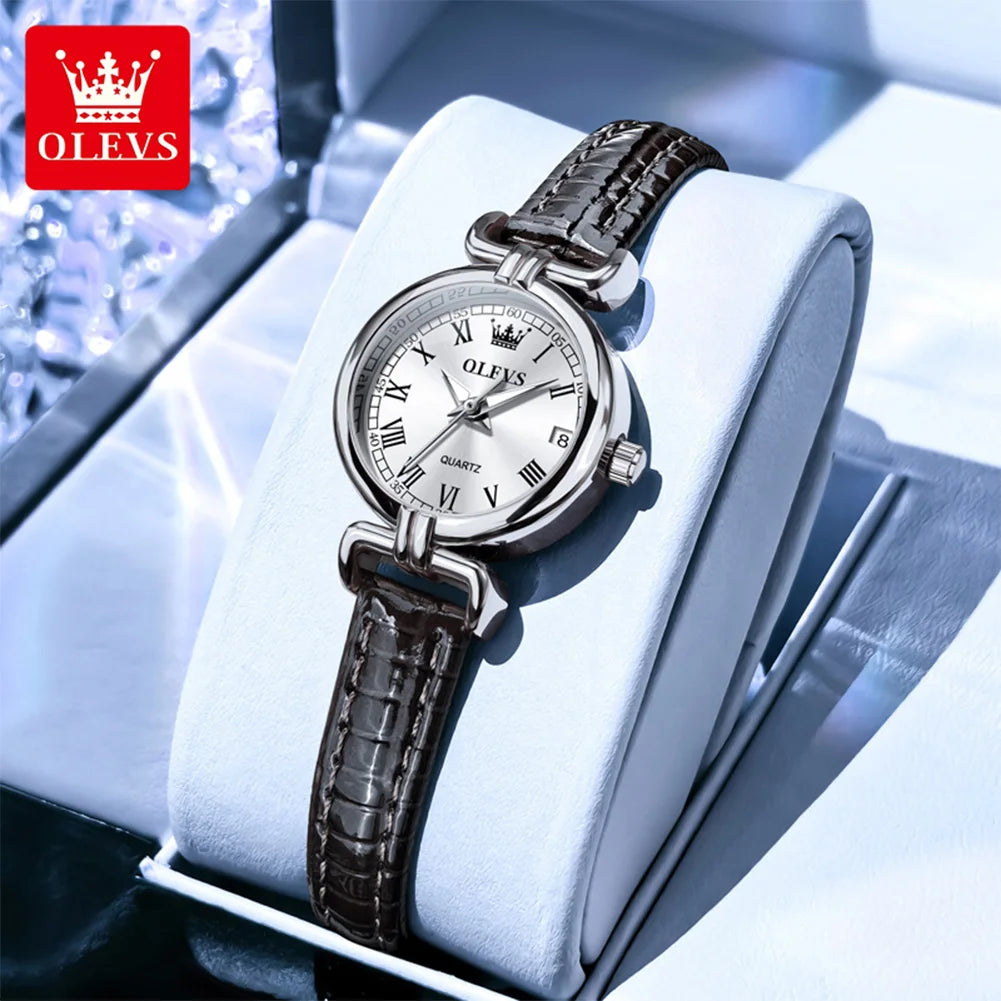NorthChrono OLEVS 5645 women's dress watch, slim case, leather strap