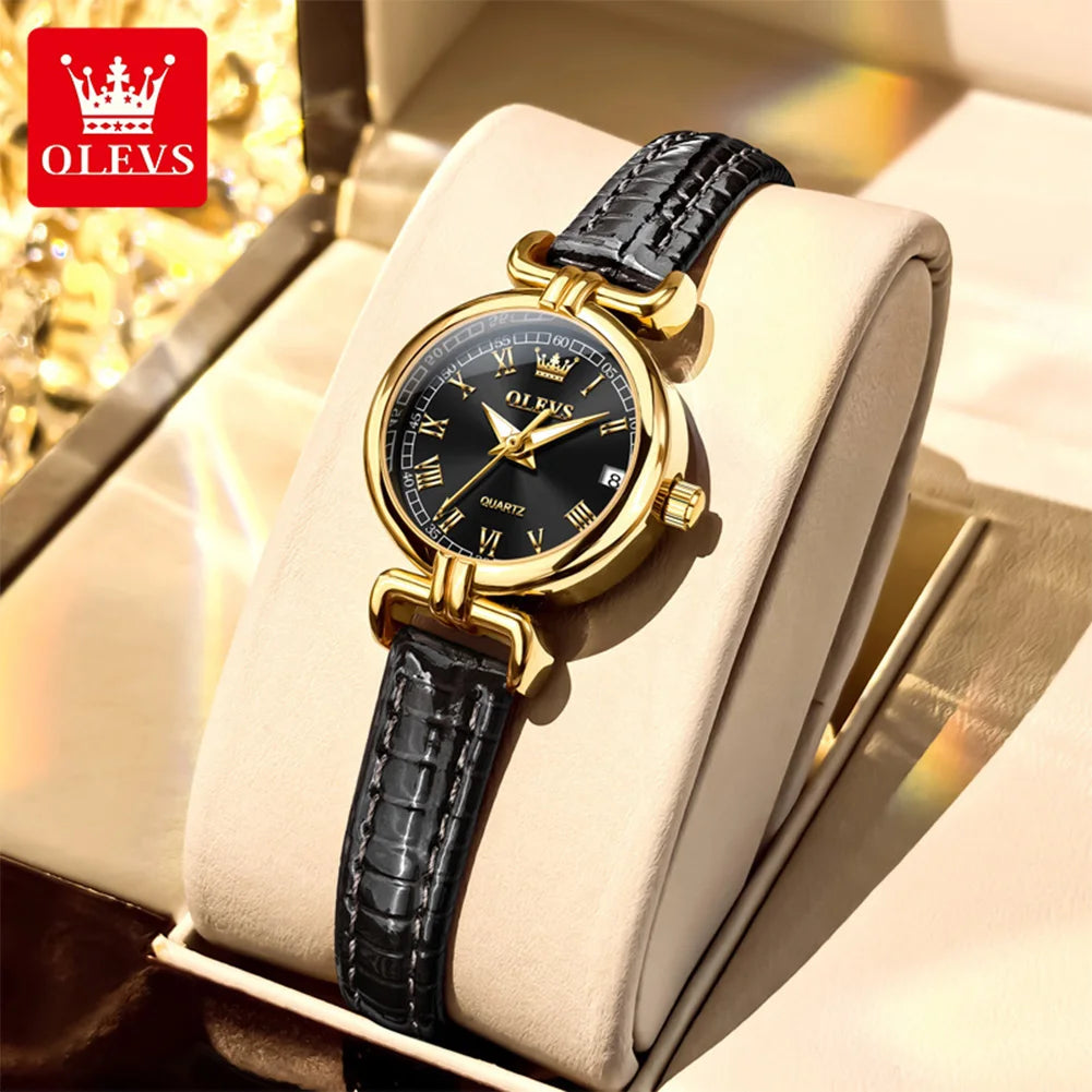 NorthChrono OLEVS 5645 women's dress watch, slim case, leather strap