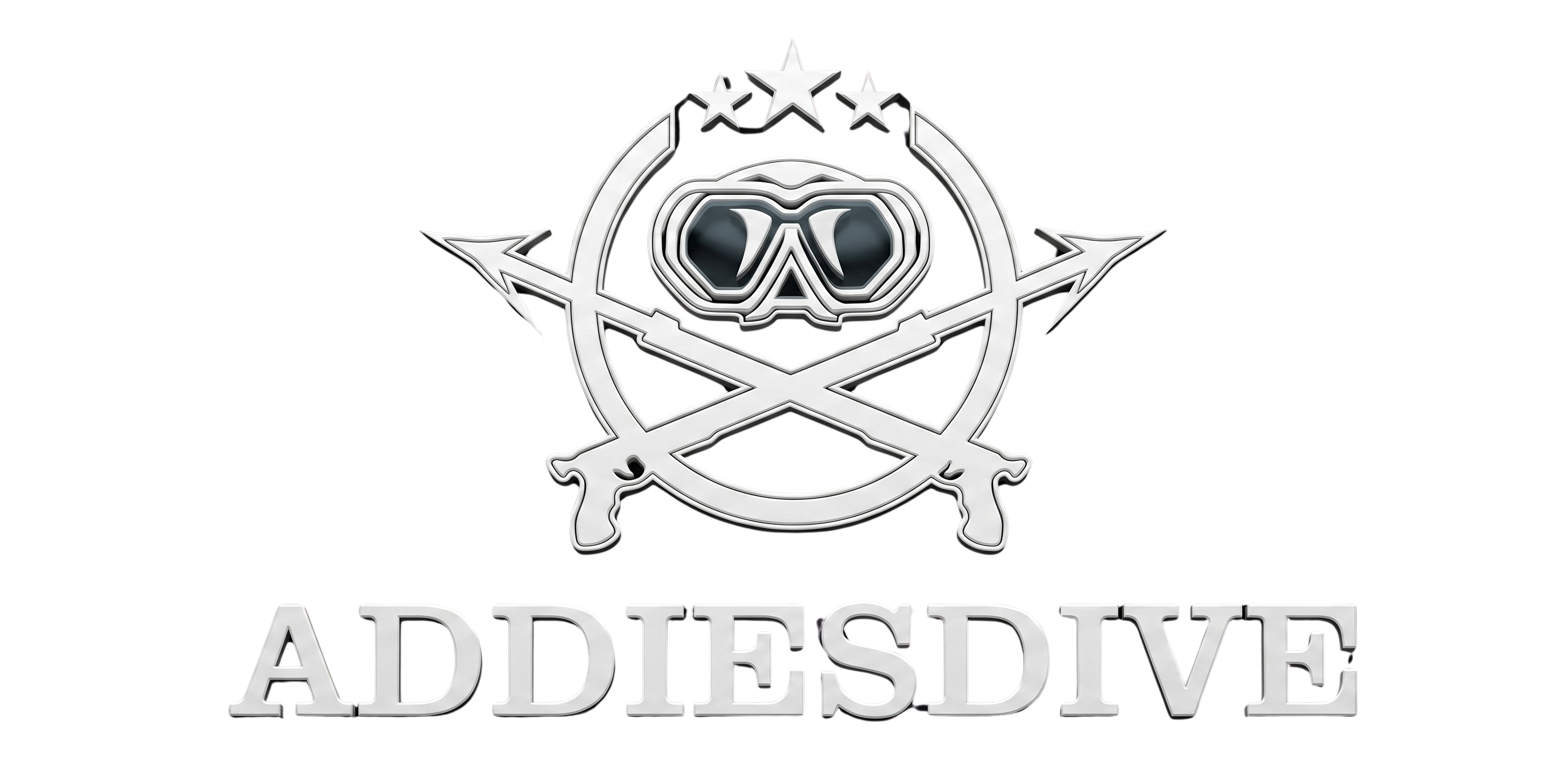 NorthChrono logo featuring "ADDIESDIVE," incorporating dive goggles and crossed scuba diving spear guns with three stars above. The design suggests affiliations with diving and underwater activities.