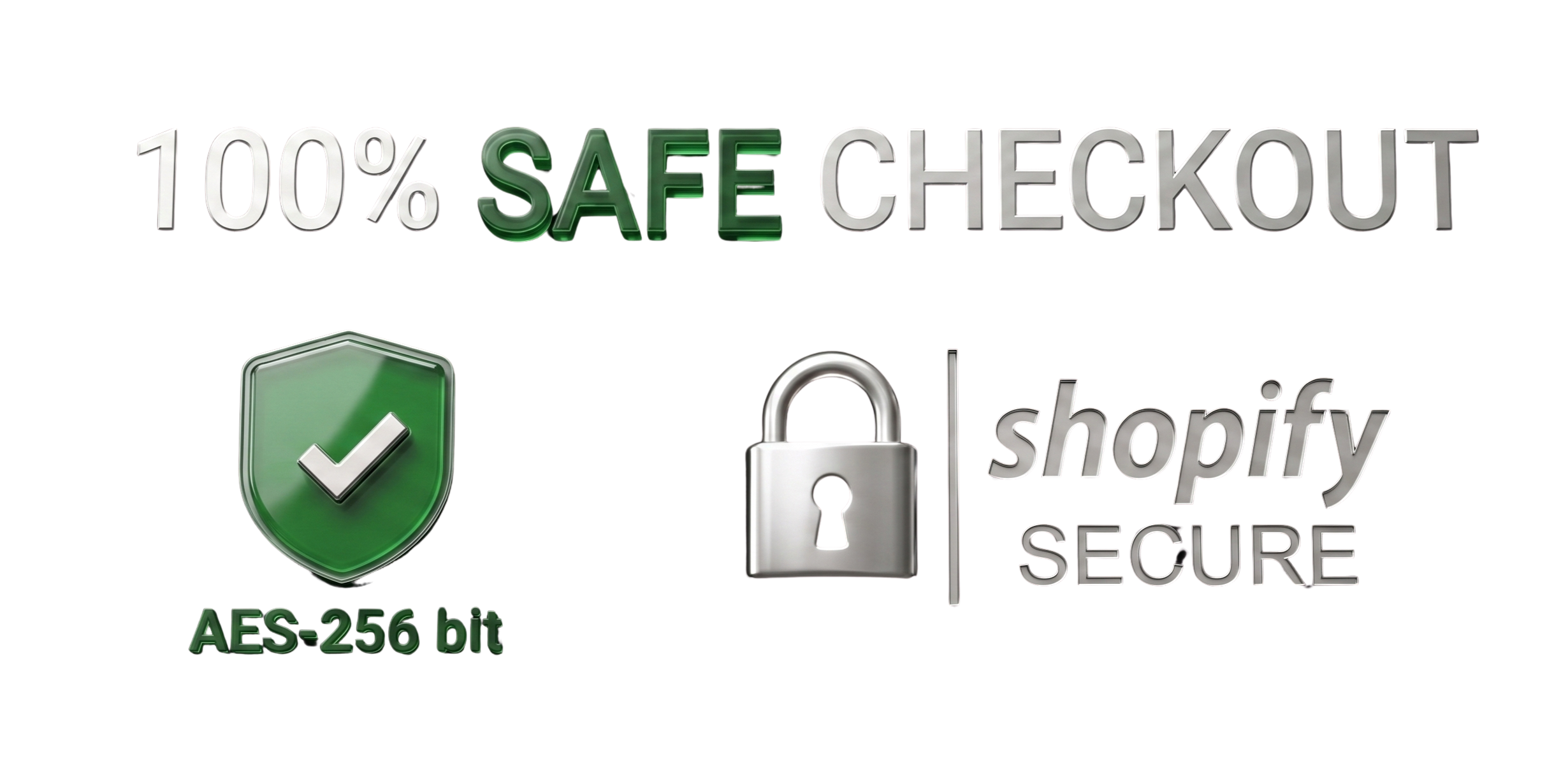 NorthChrono promotes a secure online shopping experience with a green shield featuring a checkmark, highlighting "100% SAFE CHECKOUT," AES-256 bit encryption, and a padlock icon next to the "shopify" logo.