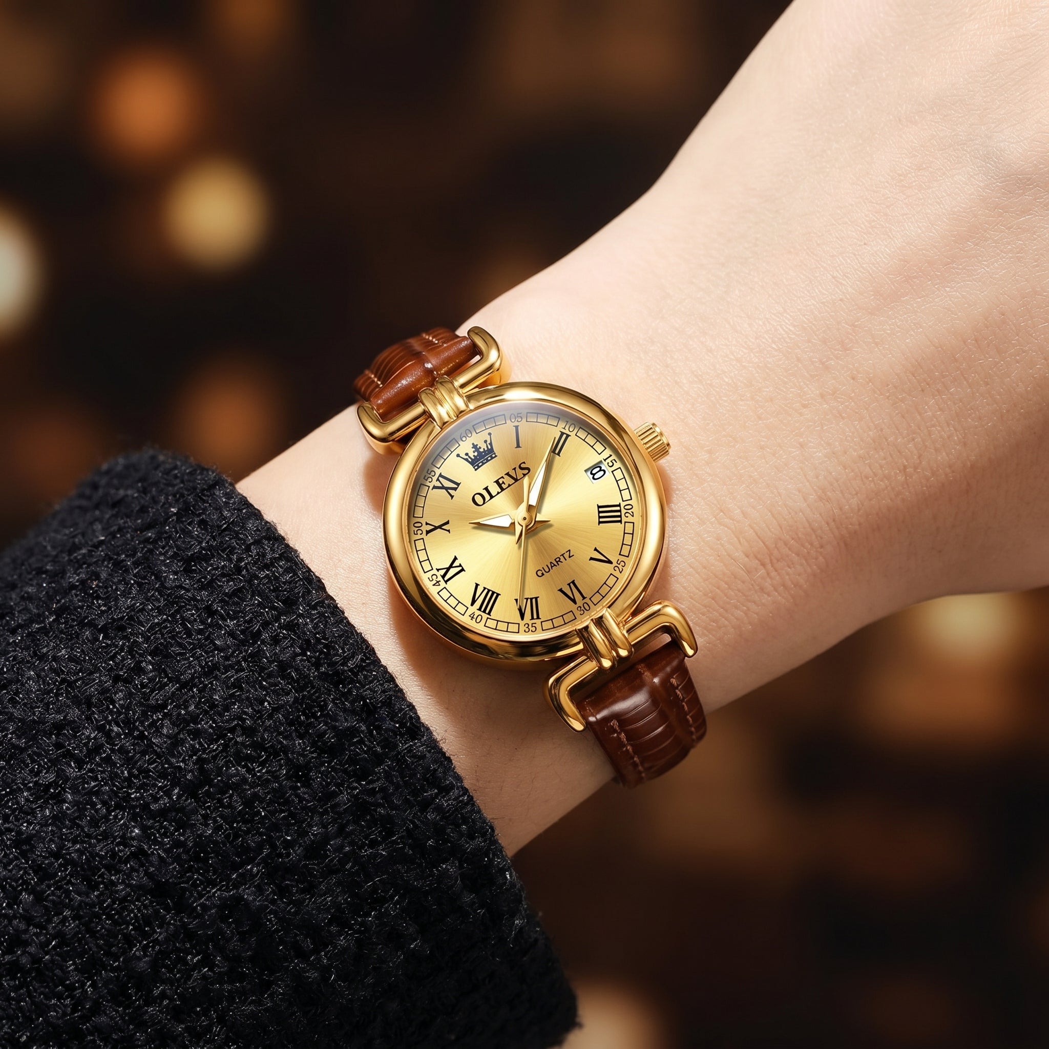 OLEVS 5645 Women's Dress Watch — Slim Leather Strap